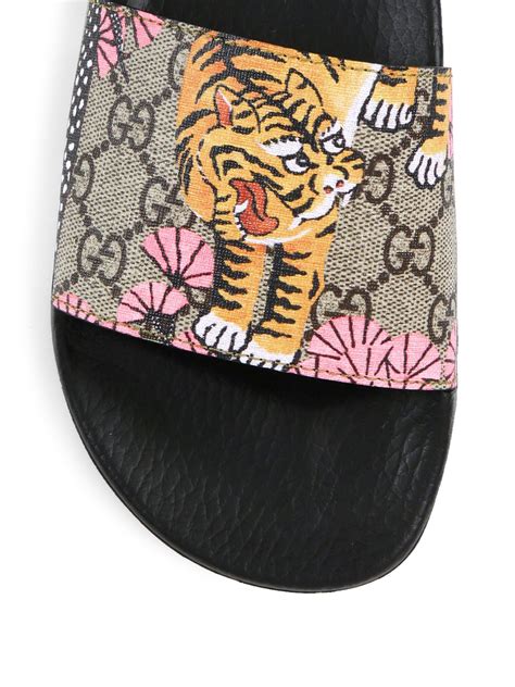 gucci tiger slides women's|gucci gg supreme slides.